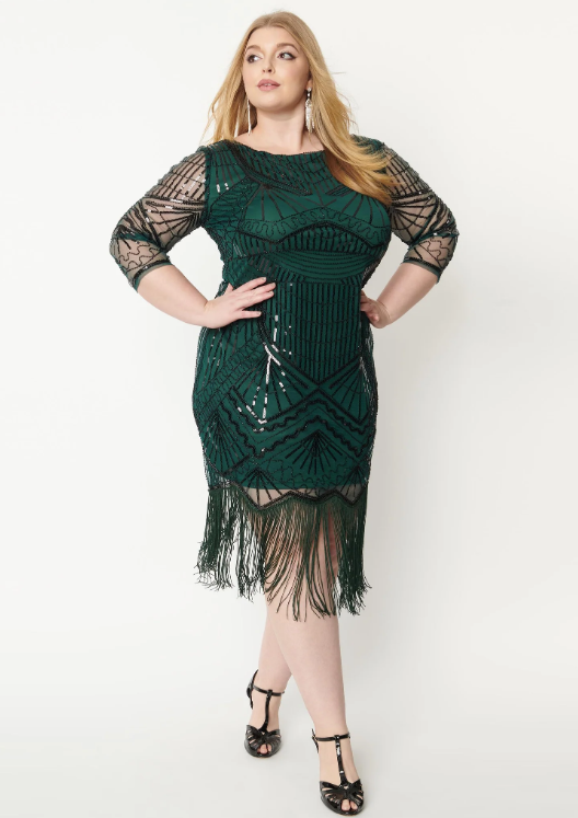 plus size flapper dress with long sleeves 3 quarters