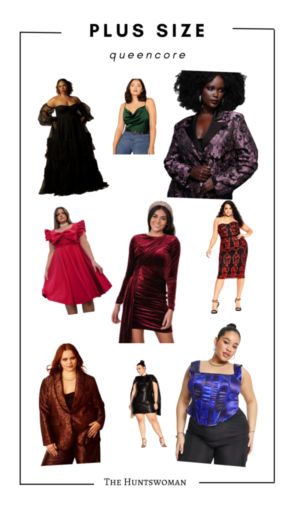 Plus Size Queencore - My Guide - Image shows collage of plus size queencore outfits