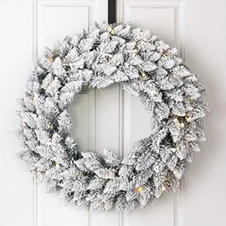 January Front Door Wreaths - Heavy Flocked evergreeen pine branches