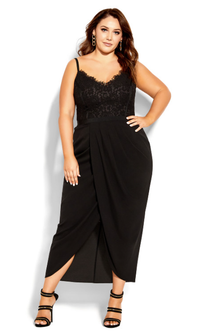 Plus Size Cocktail Dresses - Black Lace Wrap Dress
