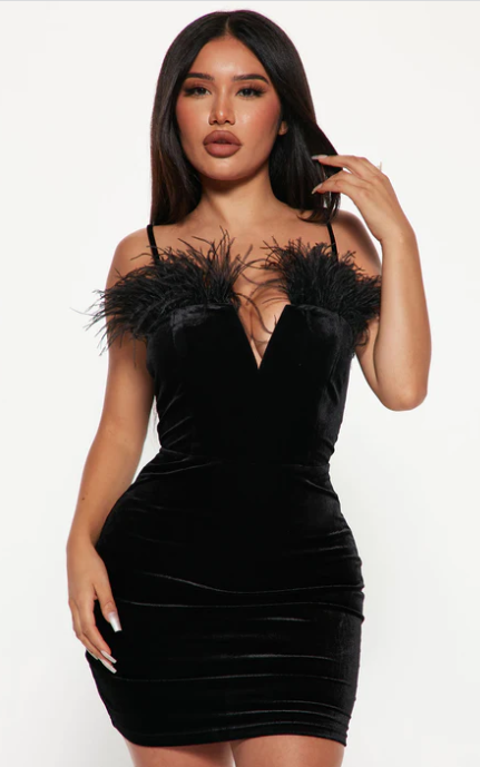 Plus Size Feather Dress - Black Dress 