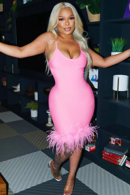 Plus Size Feather Dress - Pink Knee Length Dress