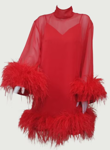 Plus Size Feather Dress - Pink Red Dress