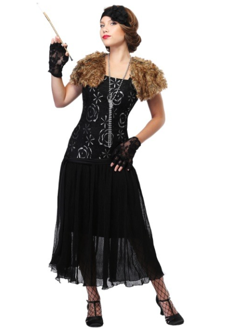 Plus Size Flapper Dress - Black Flapper Dress with Faux Fur