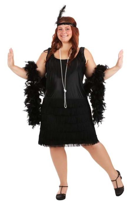 Plus Size Black Flapper Dress - Black Dress with Feather Boa
