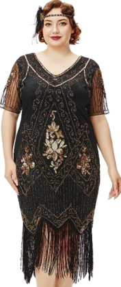 knee length dresses for ladies Women's 1920s Flapper Dress Short Sleeve Sequin Art Deco Fringed Gatsby Costume