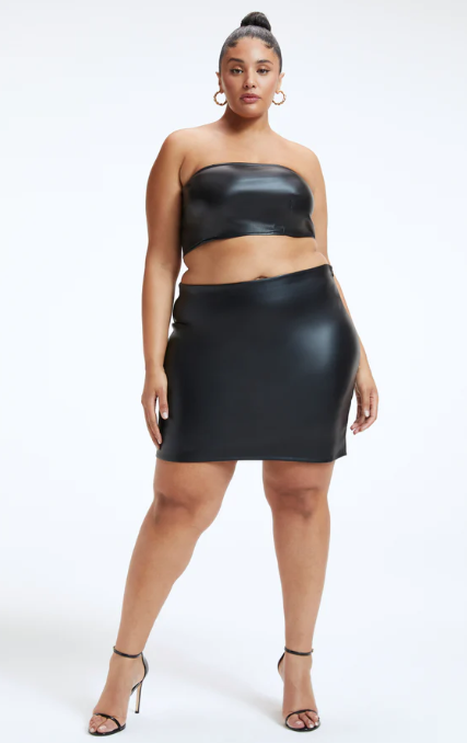 Black Plus Size Leather Mini Skirt
