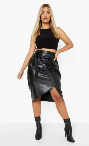 Plus Size Leather Wrap Skirt