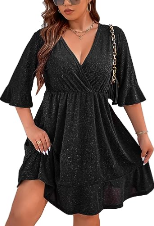 Plus Size New Years Eve Outfits - Black Sparkly Dress