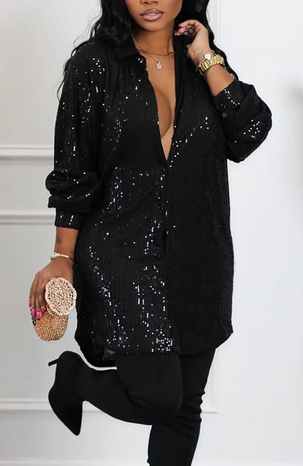 Plus Size Outfit for Las Vegas - Black Sequin Dress