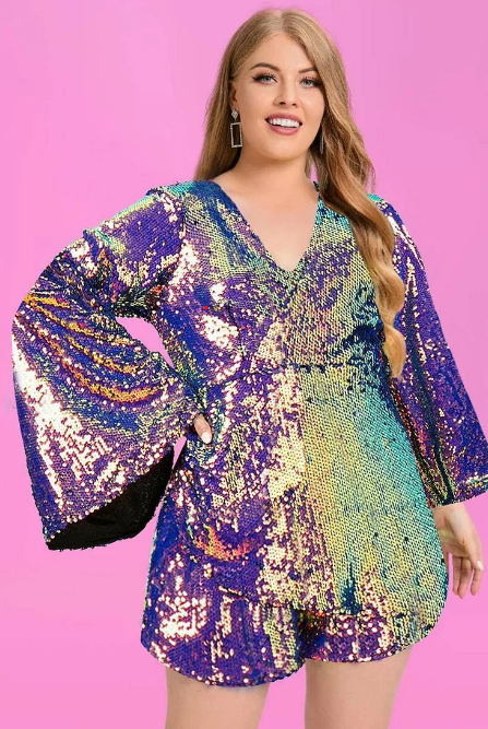 Plus Size Outfit for Las Vegas - Purple Sequin Romper