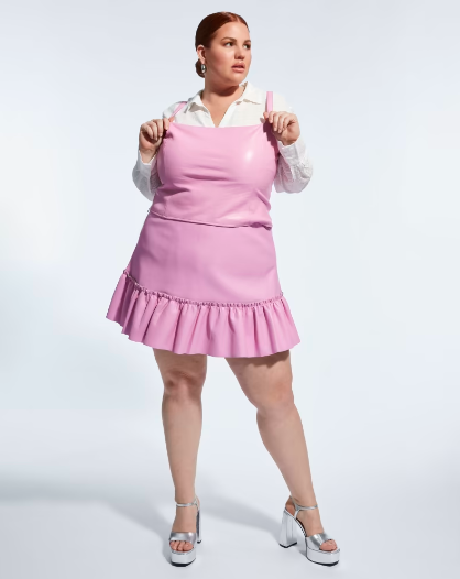 Plus Size Pink Leather Skirt