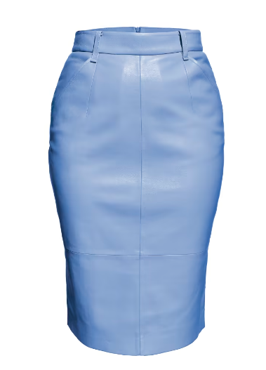 Plus Size Powder Blue Leather Skirt