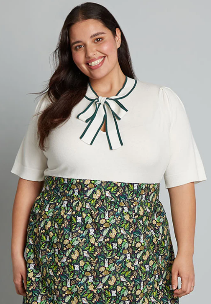 Plus Size Preppy Clothing - Top with Black and White Bow