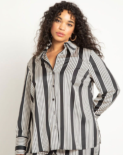 Plus Size Preppy Outfit - Black and White Shirt