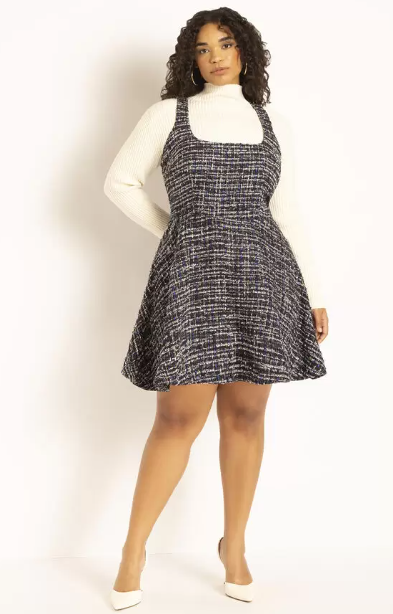 Plus Size Preppy Outfit - Tweed Dress