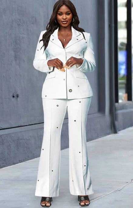 Plus Size White Wedding Suit - Studded White Suit