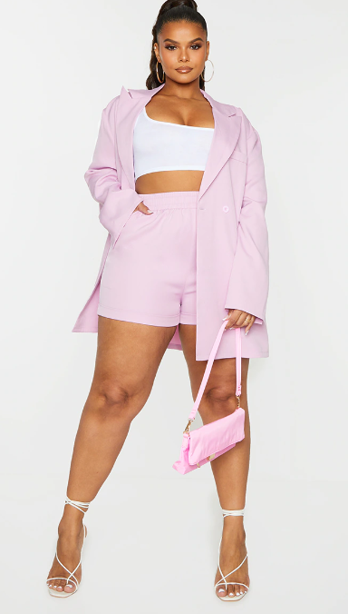 Pink Plus Size Blazer Short Set